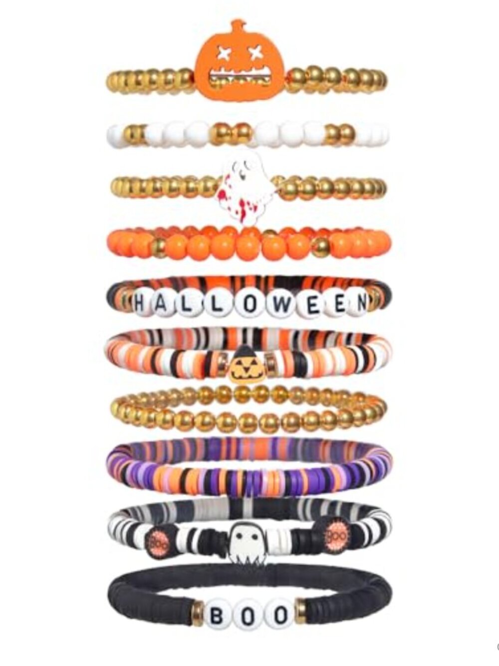 Halloween Stretch Bracelets Set of 10 Stackable Friendship Jewelry Gift